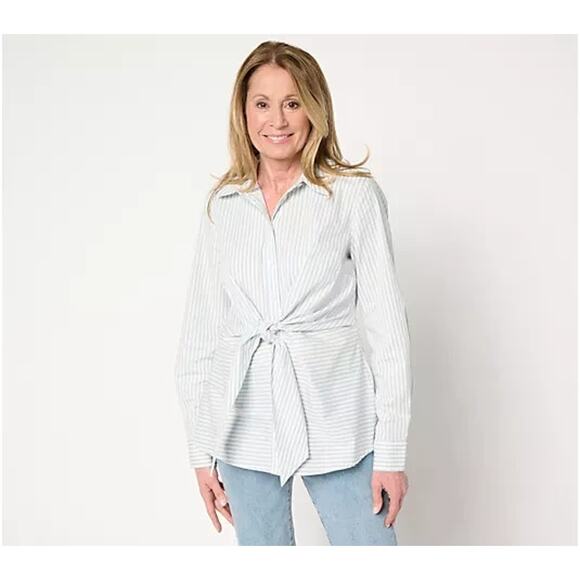 Martha Stewart Tops - Martha Stewart Signature Woven Tie Front Collared Blouse Womens Size 2X Preppy